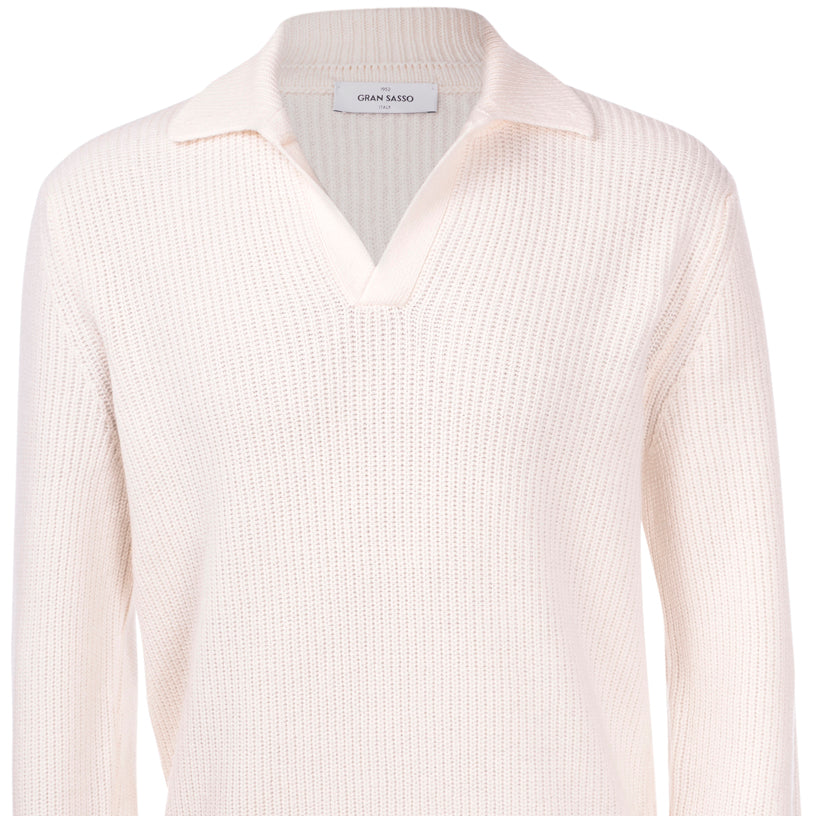 Gran Sasso Super Geelong Open Collar Long Sleeve Polo