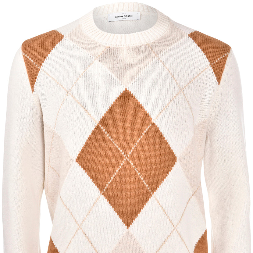 Gran Sasso Super Geelong Argyle Pattern Crew Neck Knit