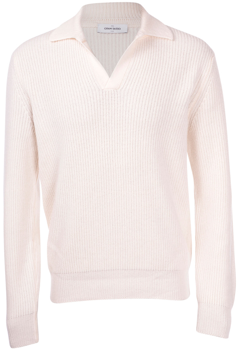 Gran Sasso Super Geelong Open Collar Long Sleeve Polo