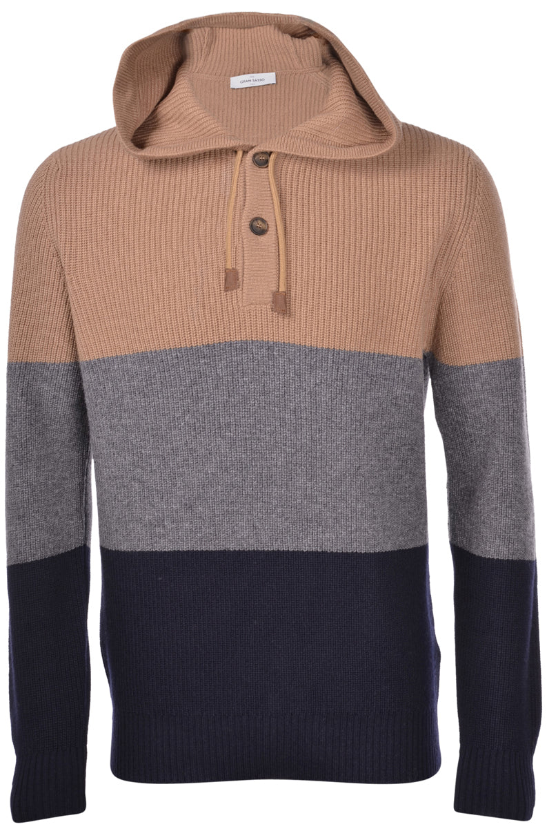 Gran Sasso Super Geelong Stripe Knitted Hoodie