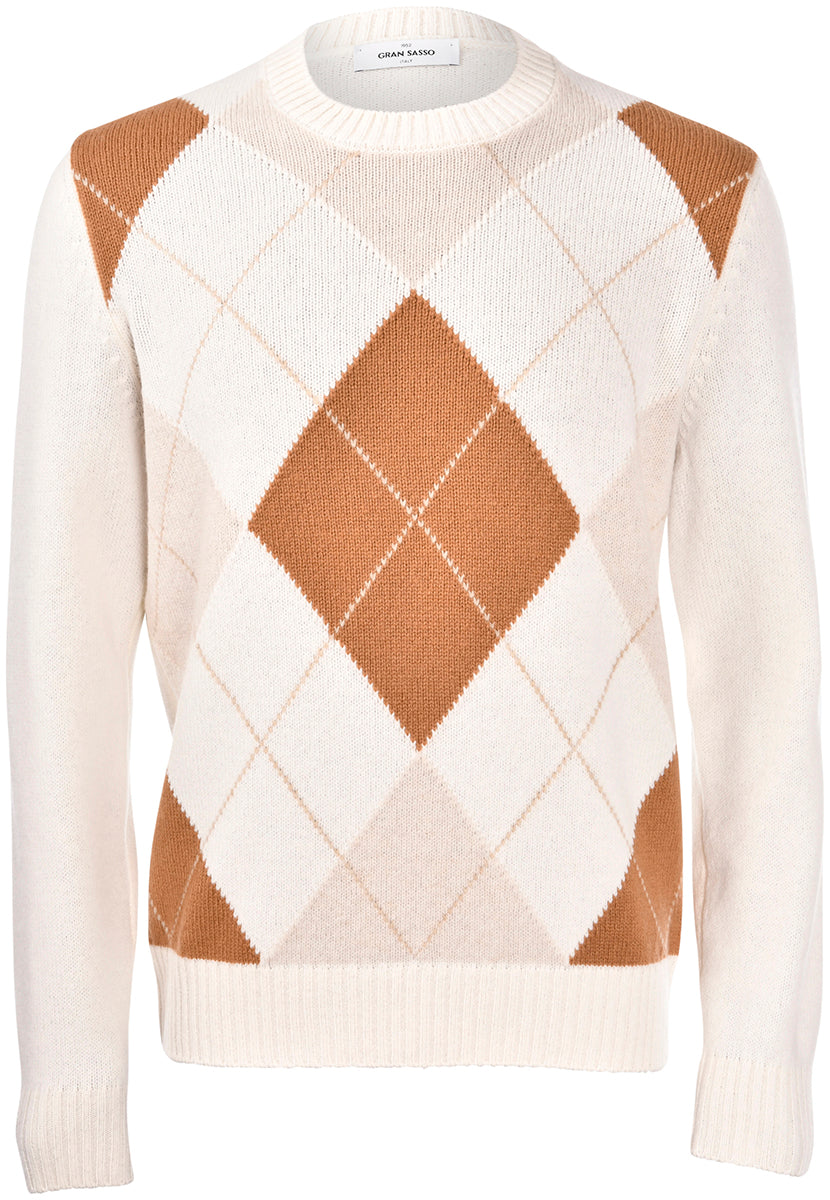 Gran Sasso Super Geelong Argyle Pattern Crew Neck Knit