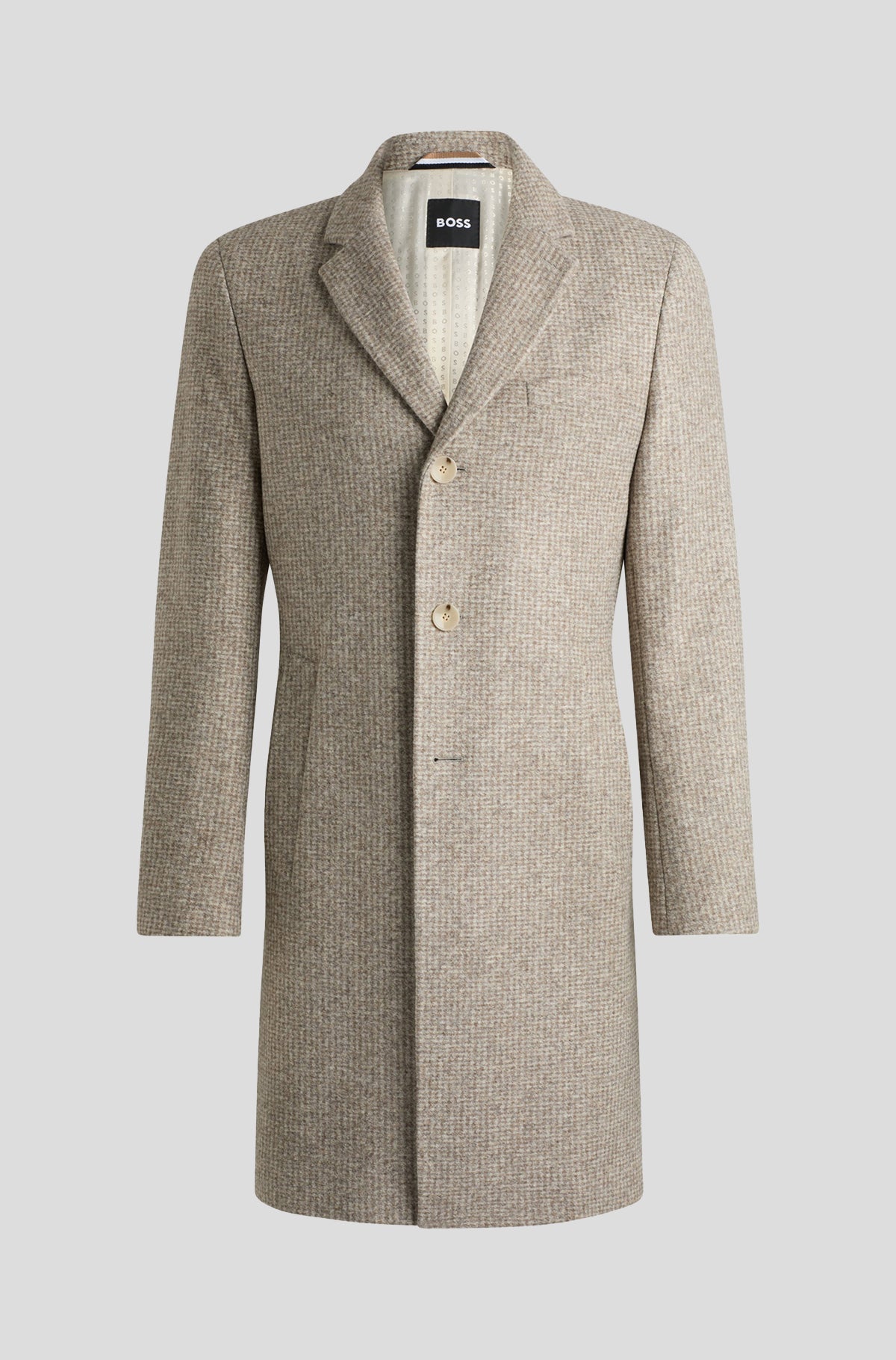 HUGO BOSS Slim Fit Patterned Wool Jersey Long Coat